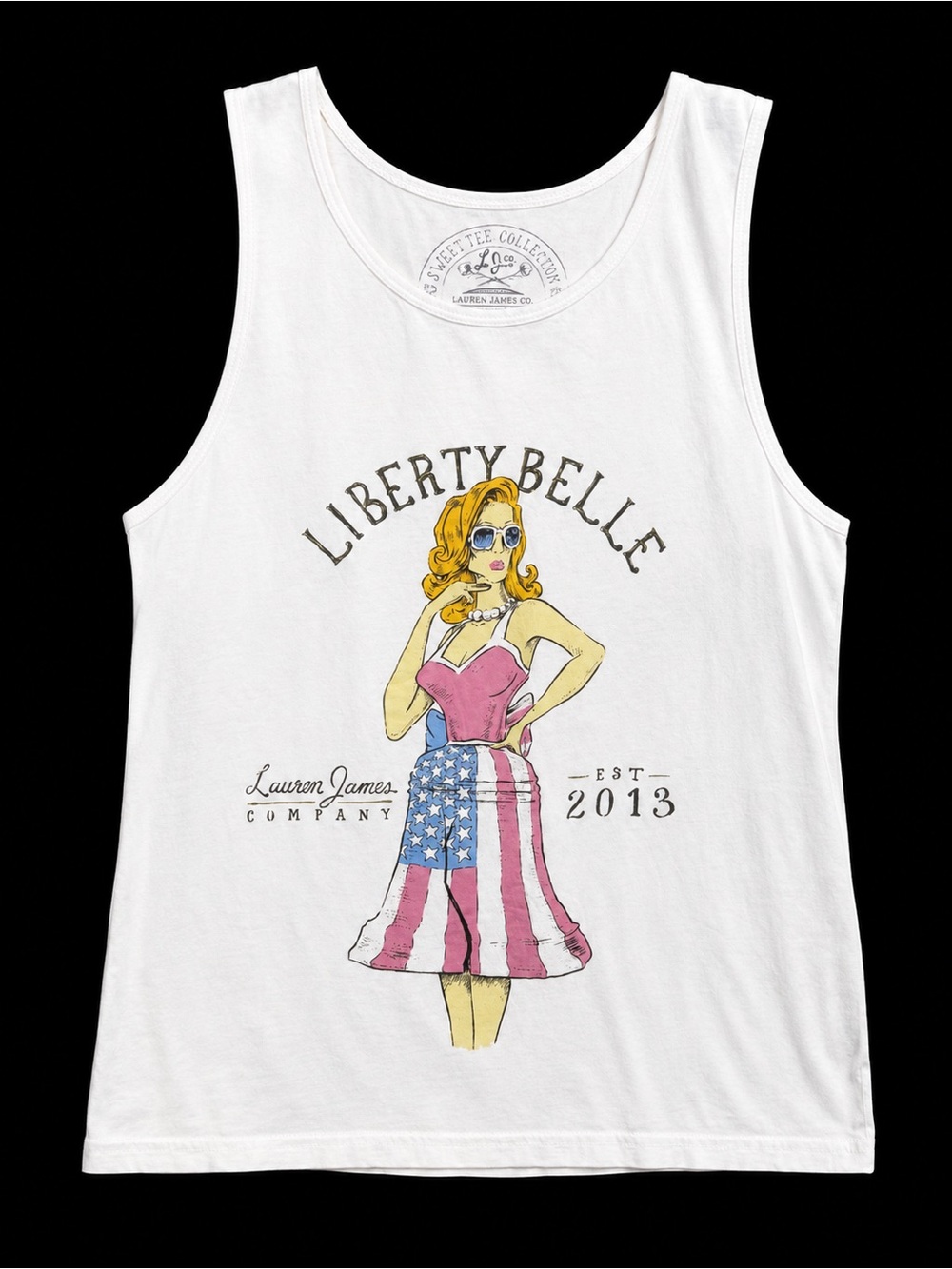 Lauren James White Liberty Belle Graphic Tank with Red, Blue & Pink Accents
